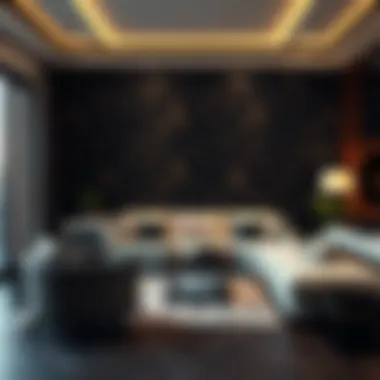 Luxury Living Space with A Motif Wallpaper Luxurious living space enhanced by A letter black wallpaper.