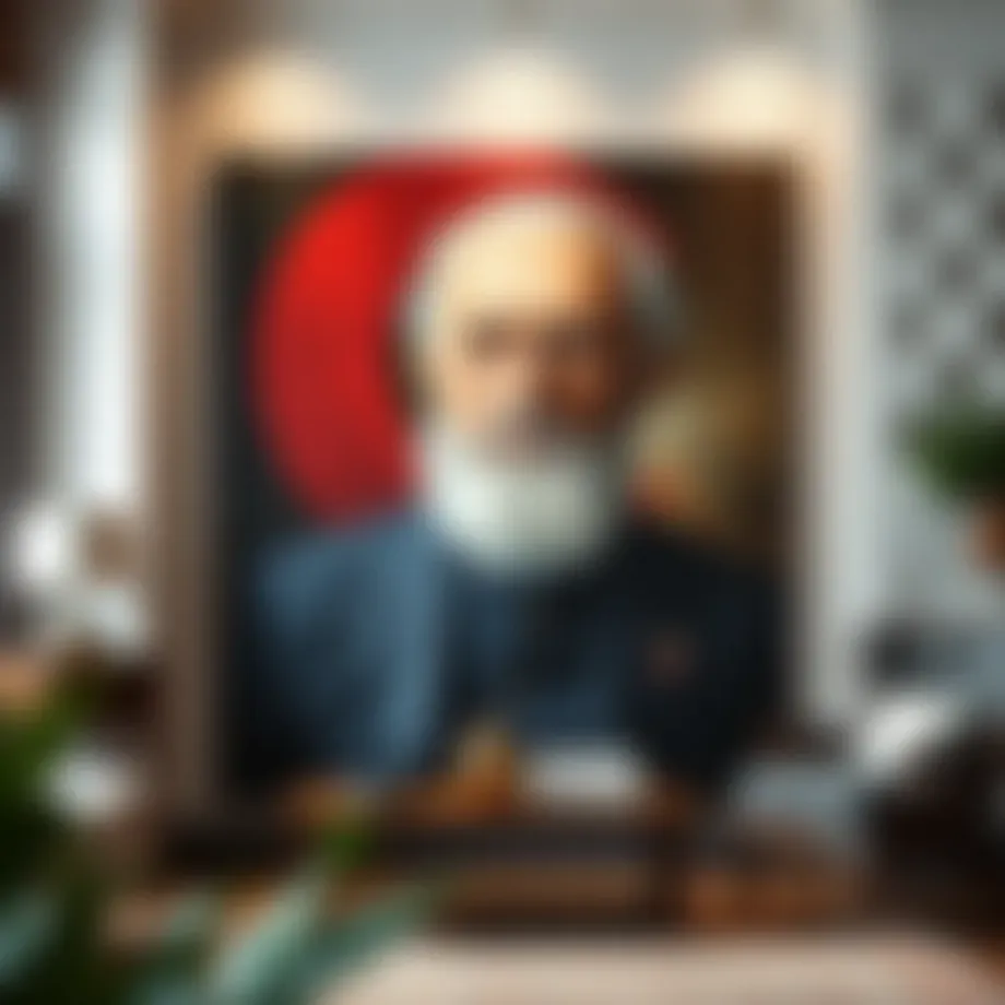 Canvas painting depicting Atatürk in a historical context