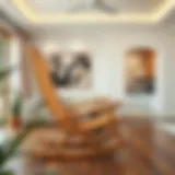 A beautifully designed bamboo rocking chair in a modern living room setting