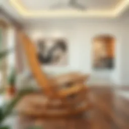 A beautifully designed bamboo rocking chair in a modern living room setting