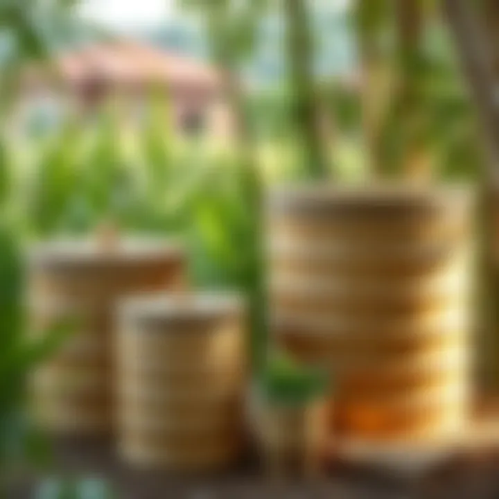 Bamboo storage containers in a natural setting reflecting sustainability