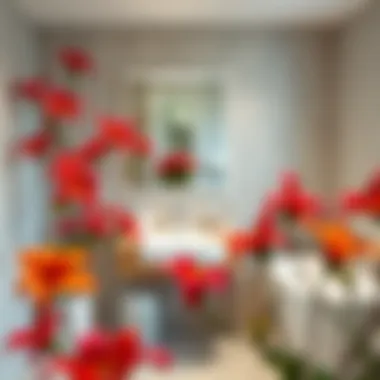 Vibrant Floral Enhancement in Bathroom Decor Vibrant flowers enhancing the decor of a modern bathroom
