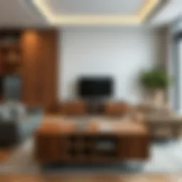 Elegant walnut wood furniture in a modern living space
