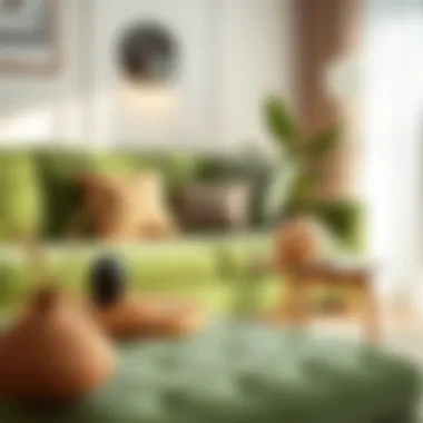 Complementary Accessories Complementary accessories enhancing the ambiance of a green sofa