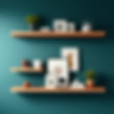 Stylish wall shelf arrangement with decorative items