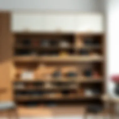 Showcasing an Organized Shoe Collection Organized shoe collection displayed on a wall unit