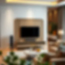 Stylish wall-mounted TV stand in a contemporary living room