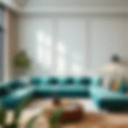 Elegant emerald green L sofa in a modern living room