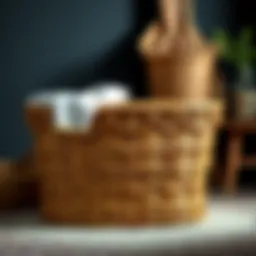Elegant wooden laundry basket showcasing intricate craftsmanship