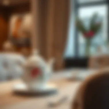 Elegant porcelain teapot displayed on a dining table