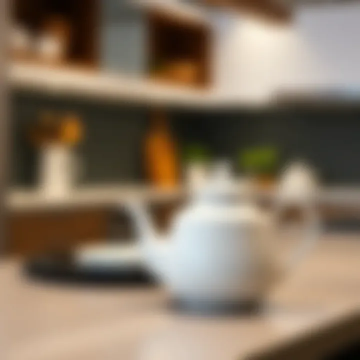 Stylish porcelain teapot in a modern kitchen setting