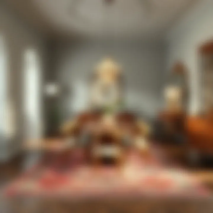 An elegant dining area featuring a stylish kilim