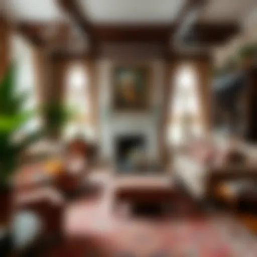 A traditional English living room adorned with intricate carpets