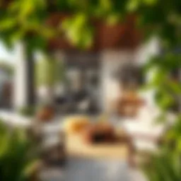 A beautifully designed outdoor space with stylish furniture and plants