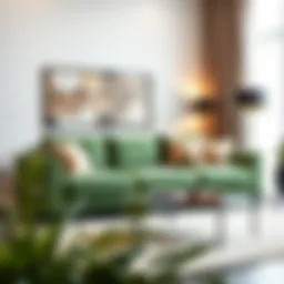 Elegant green sofa in a modern living room setting