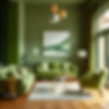 Shades of Green Upholstery Stylish interior showcasing various shades of green upholstery