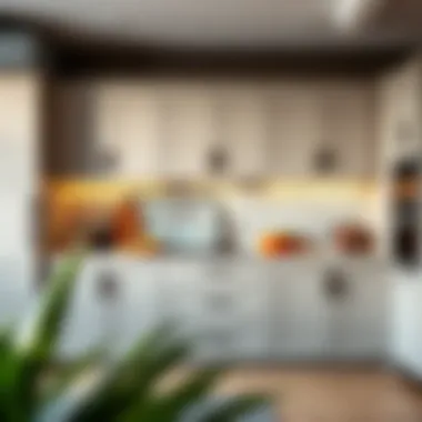 Stylish grey cabinets with contrasting colors