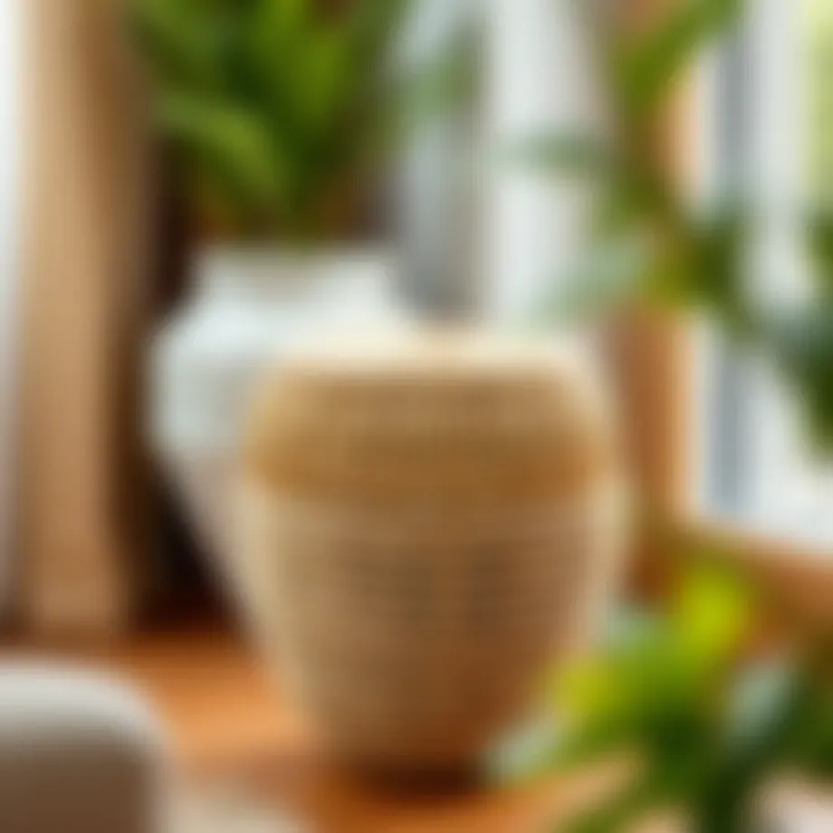 Natural woven pot cover enhancing interior decor