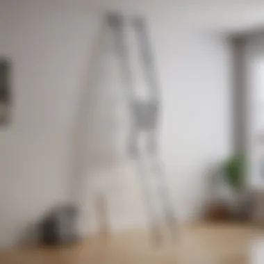 A compact folding ladder stored in a small apartment space