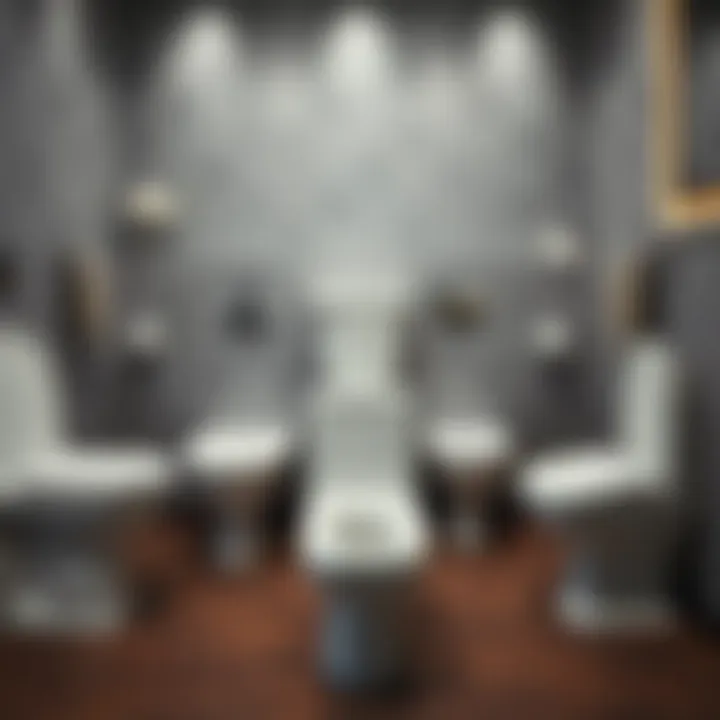 Various types of toilets arranged for comparison