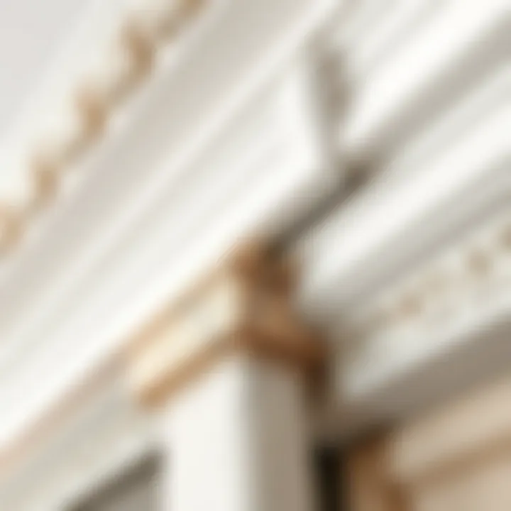 Detailed view of cornice materials and textures.