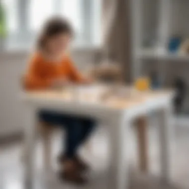 A child engaging in creative activities at a Koçtaş table