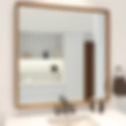 Elegant framed mirror reflecting modern bathroom decor