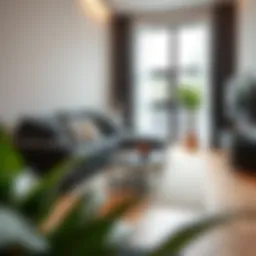 Stylish dark gray sofa in a modern living room setting
