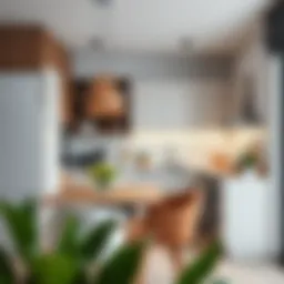 Stylish compact kitchen design with multifunctional furniture