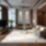 Elegant marble pattern area rug in a modern living room