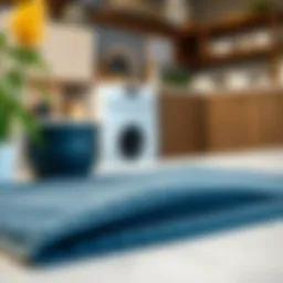 A microfiber drying mat showcasing its water-absorbing properties in a kitchen setting.