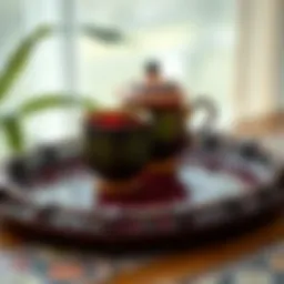 A vibrant plastic tea tray showcasing intricate design patterns