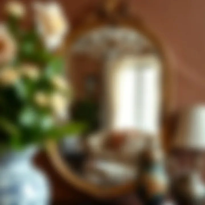 Elegant vintage mirror reflecting a cozy interior