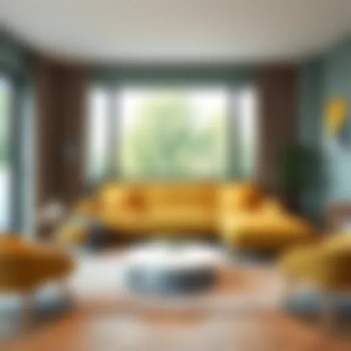 Vibrant yellow-green sofa in a modern living room