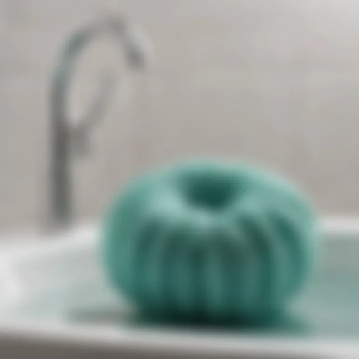 Demonstration of proper care and maintenance for silicone bath loofah