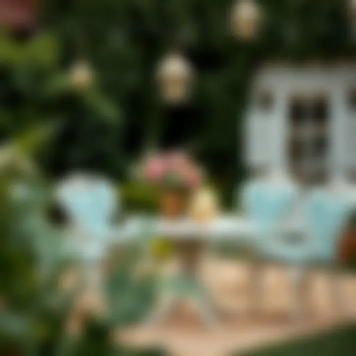 Tiffany chairs arranged in a garden party setting with decor elements