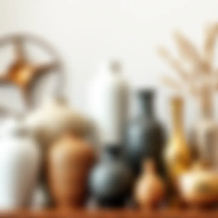 Different materials of vases displayed together