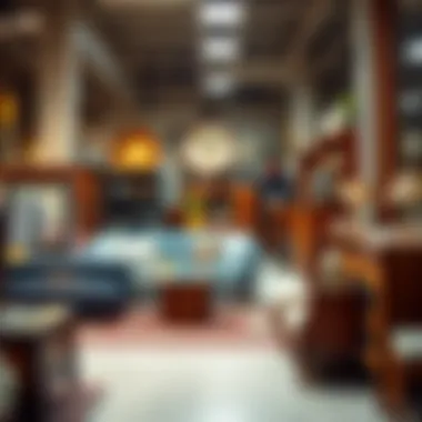 Trendy vintage furniture display in a shop