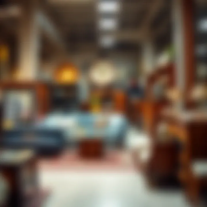 Trendy vintage furniture display in a shop