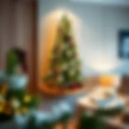 Elegant wall-mounted Christmas tree with modern decorations